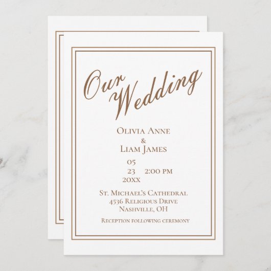 Invitation Notre Mariage Blanc Moderne Mariage élégant (Devant / Derrière)