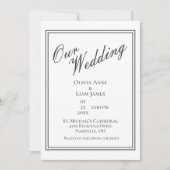 Invitation Notre Mariage Blanc Noir Moderne Mariage élégant (Devant)