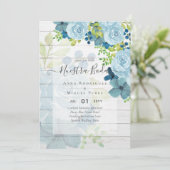 Invitation NOTRE MARIAGE Dusty Blue Floral Mariage Espagnol (Debout devant)