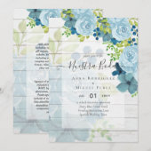 Invitation NOTRE MARIAGE Dusty Blue Floral Mariage Espagnol (Devant / Derrière)