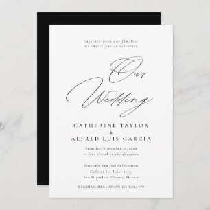 Invitation Notre Mariage Élégante Calligraphie Mariage noir
