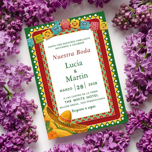 Invitation Notre Mariage Fête Mexicaine Colorée