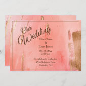 Invitation Notre Mariage Gold Peach Mariage Aquarelle (Devant / Derrière)