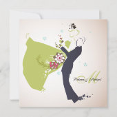 Invitation Notre mariage - Mariée et chambre avec monogramme (Devant)