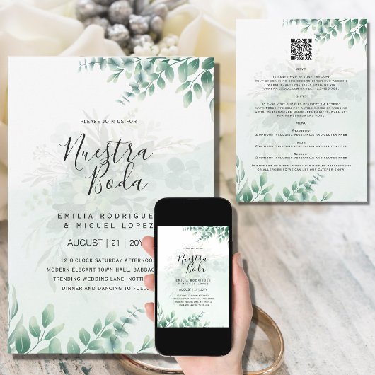 Invitation NOTRE MARIAGE RSVP MENU DÉTAILS QRCode