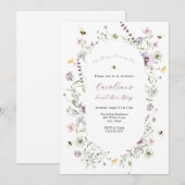 Invitation Notre Miel Abeille Violet Fleur sauvage Anniversai (Devant / Derrière)