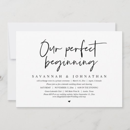 Invitation Notre Parfait Début, Mariage Elopement Party (Devant)