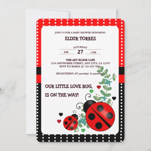 Invitation Notre petit amour Bug rouge Baby shower noir (Devant)