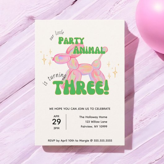 Invitation Notre petit animal de ballon de fête 3e anniversai