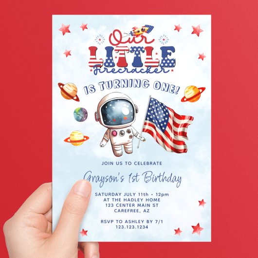 Invitation Notre petit astronaute de pétards 1er anniversaire