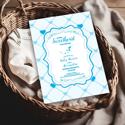 Invitation Notre petit Baby shower bleu Valentine