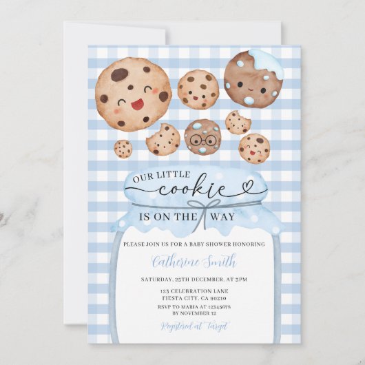 Invitation Notre Petit Baby shower Cookie En Jar Blue En vich (Devant)