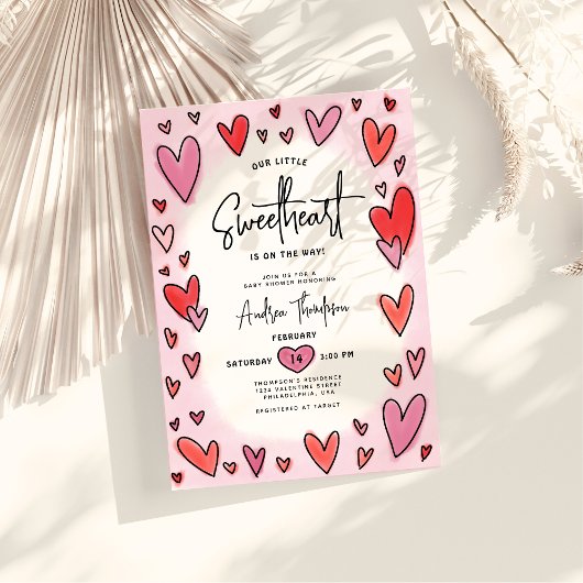 Invitation Notre petit Baby shower de coeur Saint-Valentin
