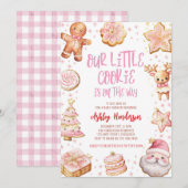 Invitation Notre petit Baby shower de Noël rose biscuit (Devant / Derrière)