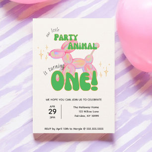 Invitation Notre Petit Ballons de fête animal 1er anniversair