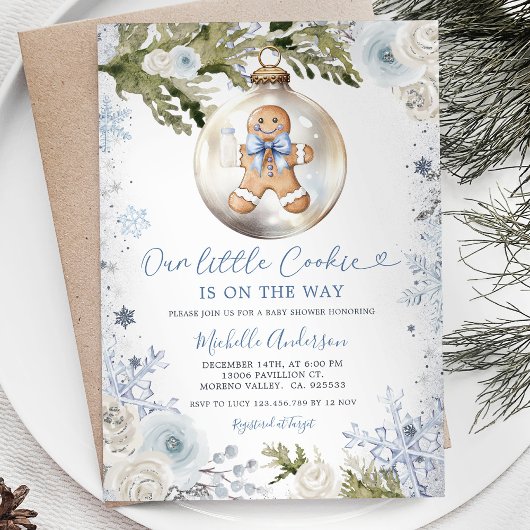 Invitation Notre petit biscuit Blue Snowflake Baby shower de 