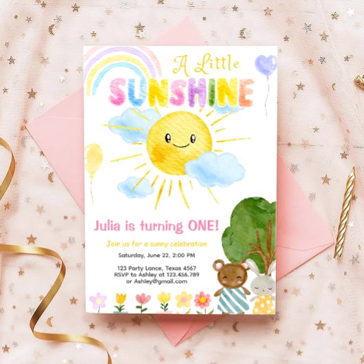 Invitation Notre petit Boho Sunshine Arc-en-ciel premier anni
