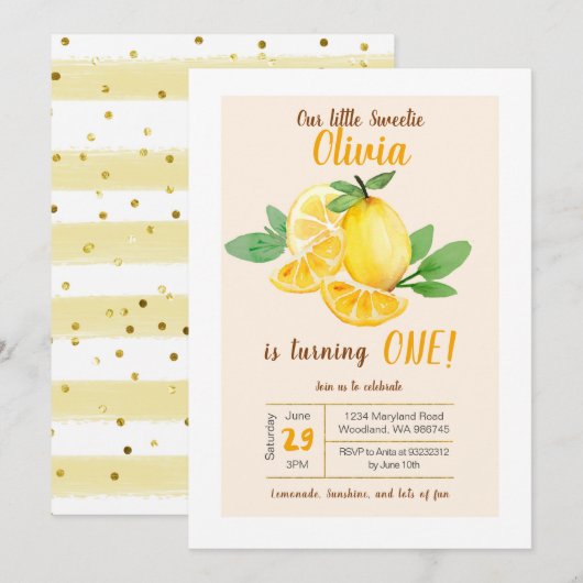Invitation Notre petit bonbon Lemon 1er Anniversaire Invitati (Devant / Derrière)