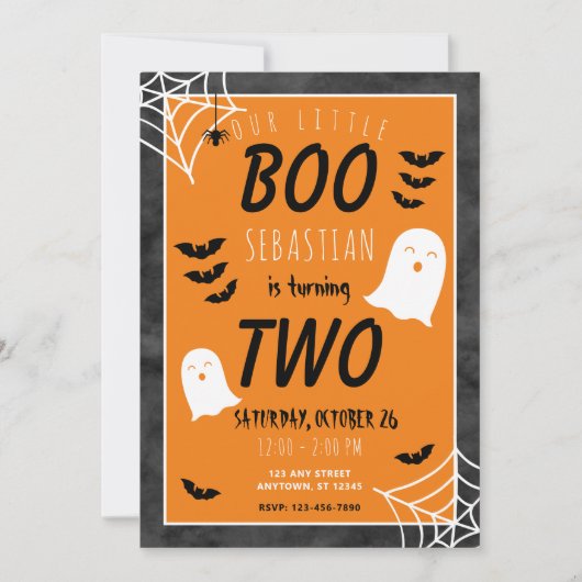 Invitation Notre petit Boo 2e anniversaire fantôme Halloween (Devant)