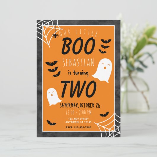 Invitation Notre petit Boo 2e anniversaire fantôme Halloween (Debout devant)