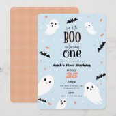 Invitation Notre Petit Boo Bleu Halloween Premier anniversair (Devant / Derrière)