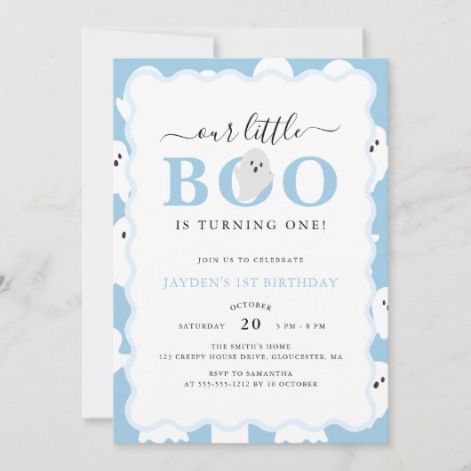 Invitation Notre petit Boo Blue Halloween garçon 1er annivers (Devant)