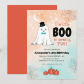 Invitation Notre Petit Boo Cute Ghost Avec Casquette 2e Anniv (Devant / Derrière)