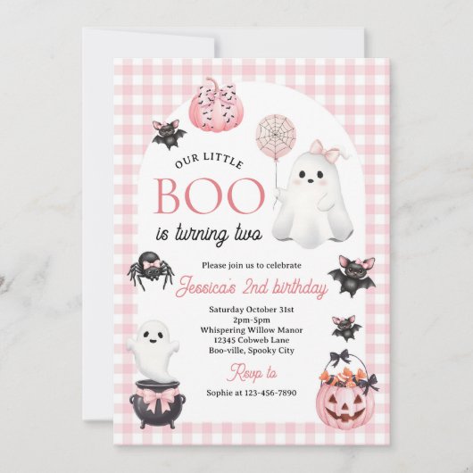 Invitation Notre petit BOO Ghost rose Halloween 2e anniversai (Devant)