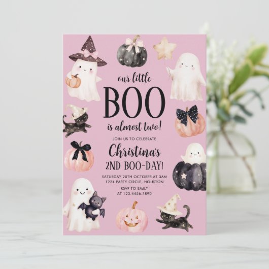 Invitation Notre petit Boo Halloween 2e fête d'anniversaire (Debout devant)
