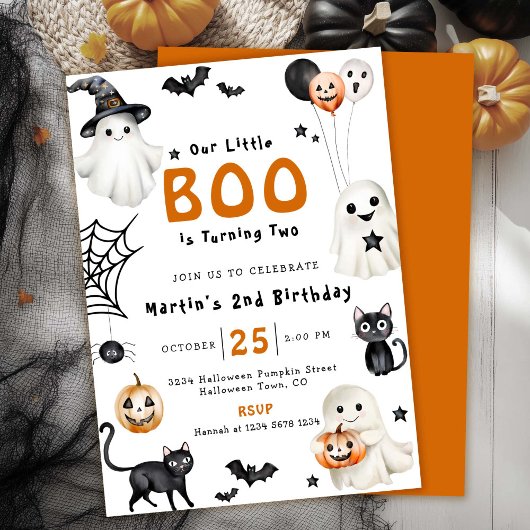 Invitation Notre petit BOO mignon Halloween Ghost 2e annivers