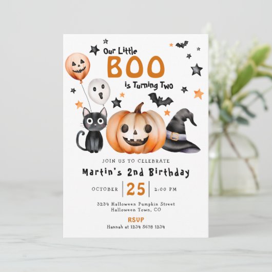 Invitation Notre petit BOO mignon Halloween Thème 2ème annive (Debout devant)