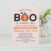 Invitation Notre petit Boo rose Halloween fête d'anniversaire (Debout devant)