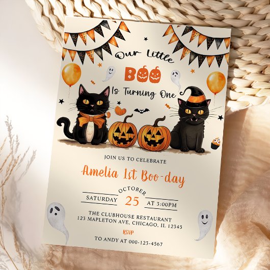 Invitation Notre Petit Boo Tournant Un Chat Noir Halloween