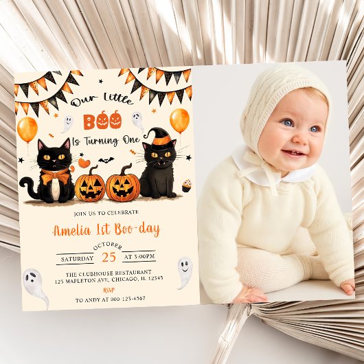 Invitation Notre Petit Boo Turner Chat Noir Halloween Photo