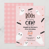 Invitation Notre Petit Boos rose Twin Halloween Premier anniv (Devant / Derrière)