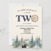 Invitation Notre petit bûcheron Bear Bleu 2e fête d'anniversa (Devant)
