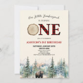 Invitation Notre petit bûcheron Ours rouge 1er anniversaire (Devant)