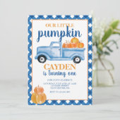 Invitation Notre Petit Camion Bleu Citrouille Automne Anniver (Debout devant)
