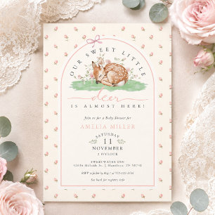 Invitation Notre petit cerf est presque là Rose Baby Shower