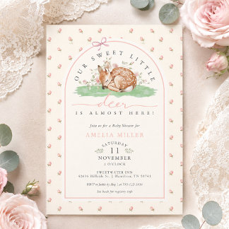 Invitation Notre petit cerf est presque là Rose Baby Shower