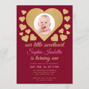 Invitation Notre petit chéri Bourgogne Cœur d'Or Anniversaire