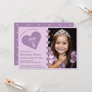 Invitation Notre Petit Chouchou Photo Cœurs Violets Anniversa