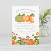 Invitation Notre petit Citrouille 1er anniversaire automne ph (Debout devant)