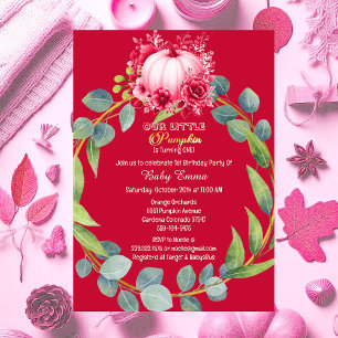 Invitation Notre petit Citrouille 1er anniversaire Green Wrea