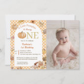 Invitation Notre Petit Citrouille 1er Anniversaire Orange Fal (Devant)