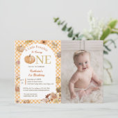 Invitation Notre Petit Citrouille 1er Anniversaire Orange Fal (Debout devant)