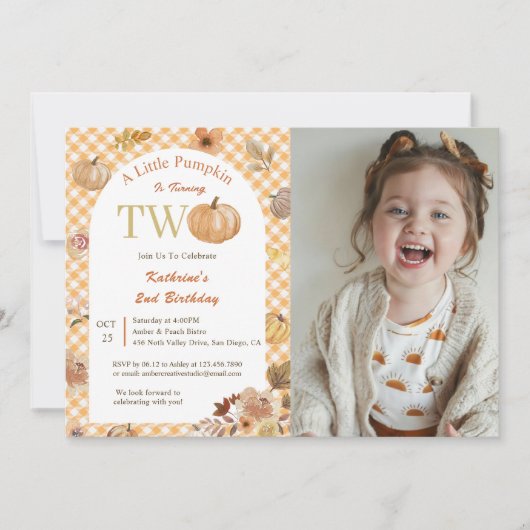 Invitation Notre Petit Citrouille 2e anniversaire Orange Fall (Devant)