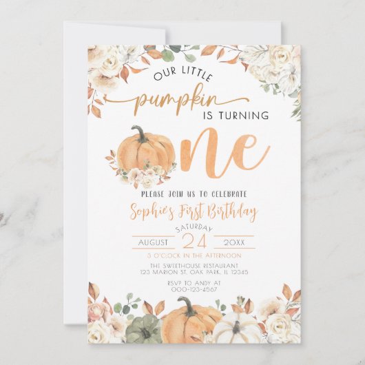 Invitation Notre Petit Citrouille Automne Automne Automne Flo (Devant)