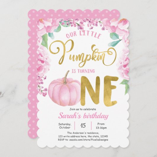 Invitation Notre Petit Citrouille, Automne Automne Fille 1er (Devant / Derrière)