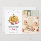 Invitation Notre Petit Citrouille Automne Floral 2ème Twins A (Devant)